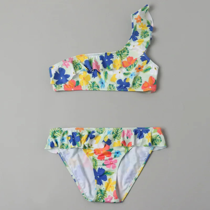 Maillots de bain pour filles TUONXYE, ensemble haut court à épaules dénudées et culotte à imprimé floral, bikini pour enfants, vêtements de plage