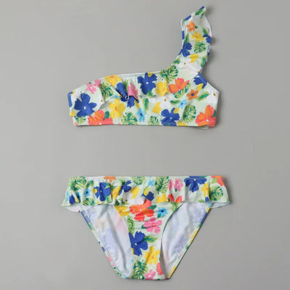 Maillots de bain pour filles TUONXYE, ensemble haut court à épaules dénudées et culotte à imprimé floral, bikini pour enfants, vêtements de plage