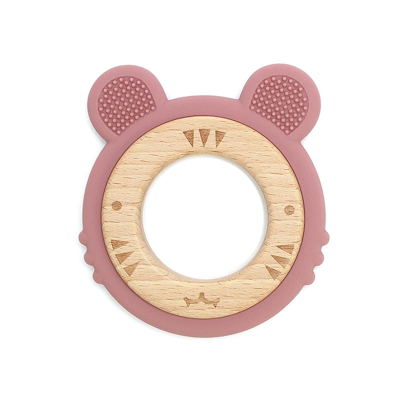 1 anneau de dentition en silicone pour bébé, sans BPA, mignon, dessin animé, pendentif tigre, jouet de dentition, anneau en bois, accessoires à mâcher, jouets pour bébé