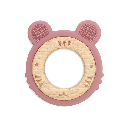 1 anneau de dentition en silicone pour bébé, sans BPA, mignon, dessin animé, pendentif tigre, jouet de dentition, anneau en bois, accessoires à mâcher, jouets pour bébé