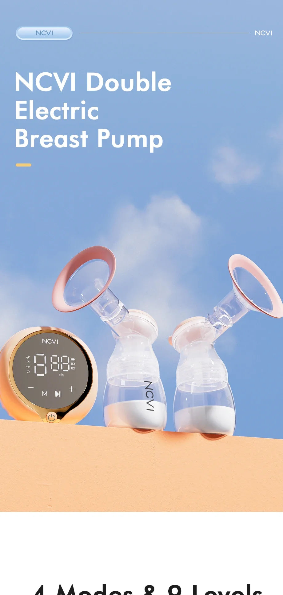 Tire-lait électrique double NCVI – 4 modes et 9 niveaux d'aspiration, ultra-silencieux, affichage LED, sachets de conservation du lait inclus