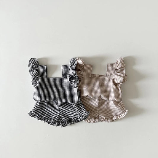 Milancel 2024 Ensemble de vêtements d'été pour bébé, t-shirt à carreaux et short pour tout-petit, 2 pièces, vêtements d'extérieur pour filles