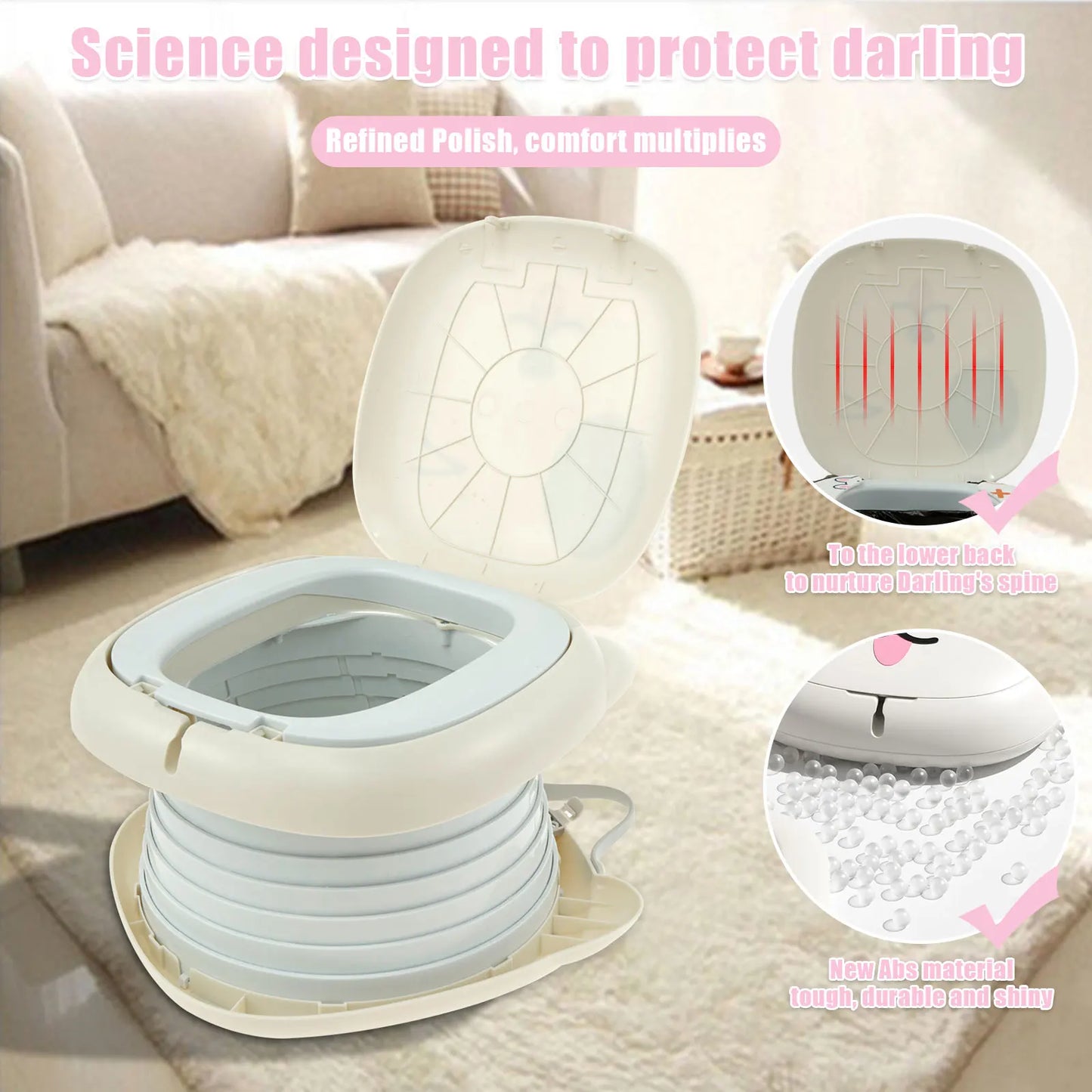 Travel Potty for Kids Toddler ABS Plastic Portable Potty with Stable Anti-slip Bottom Sturdy Curve Design Foldable Potty with