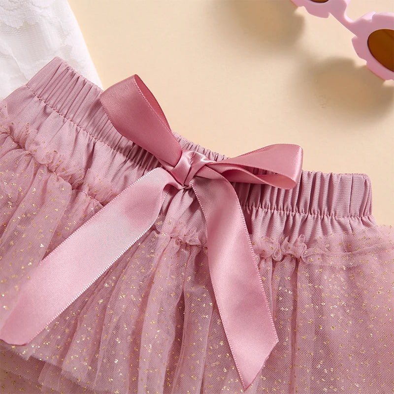 Pudcoco Tenue d'été pour bébé fille avec manches à volants et imprimé lettres, barboteuse en dentelle, jupe tutu et bandeau, vêtements pour nouveau-né