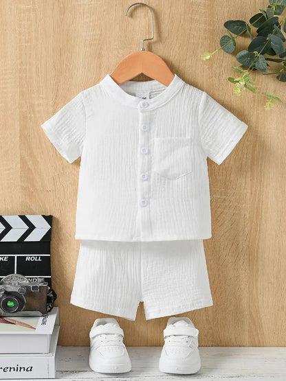 Ensemble de vêtements d'été 2 pièces pour enfants, tenue de sport décontractée avec poches, t-shirt en coton, vêtements mignons, couleur unie, vêtements de détente