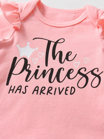 Ensemble 3 pièces pour bébé fille, barboteuse à manches longues avec lettres, pantalon et bandeau