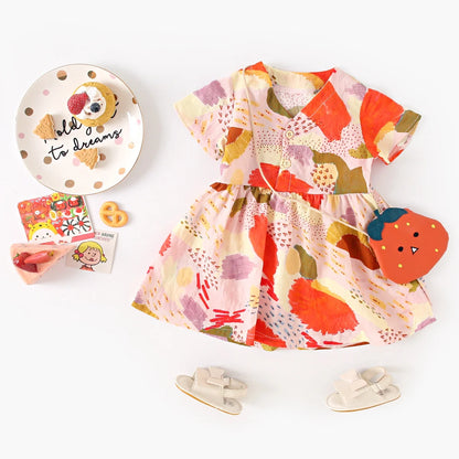 Robe d'été à manches courtes en coton pour petites filles, tenue de vacances, Sanlutoz Notely