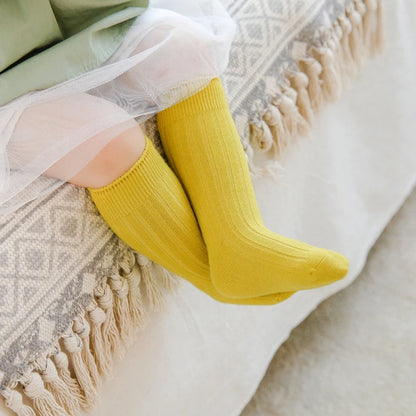 Chaussettes tendance en coton pour nouveau-né, couleur bonbon unie, longues, pour enfants, filles et garçons