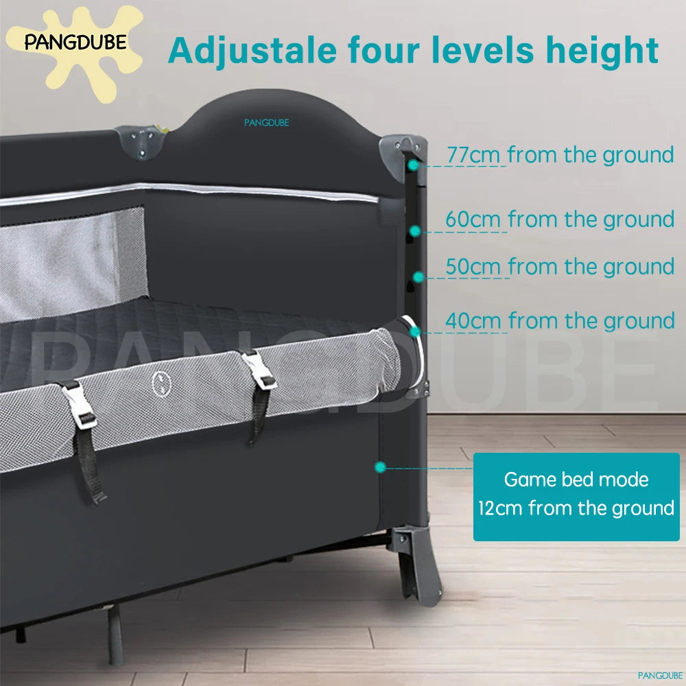 PANGDUBE Multifunctional Baby Crib 120*60cm Baby Bed, Baby Rocker, Diaper Changing Table 0 ~ 6 Years Old Baby Cot