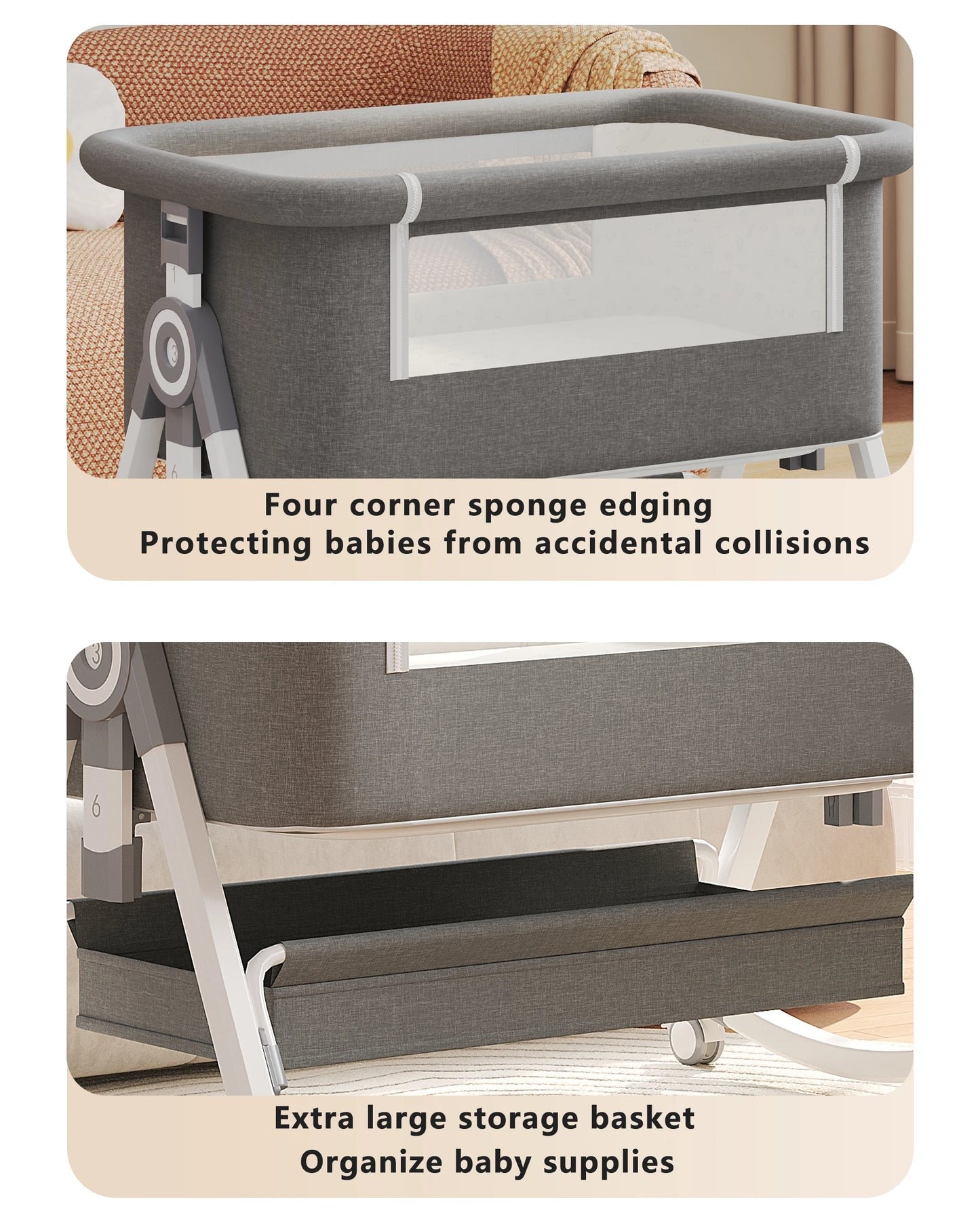 5-in-1 baby crib, adjustable height from 40-53, rocking bed, mosquito net and storage basket, free delivery