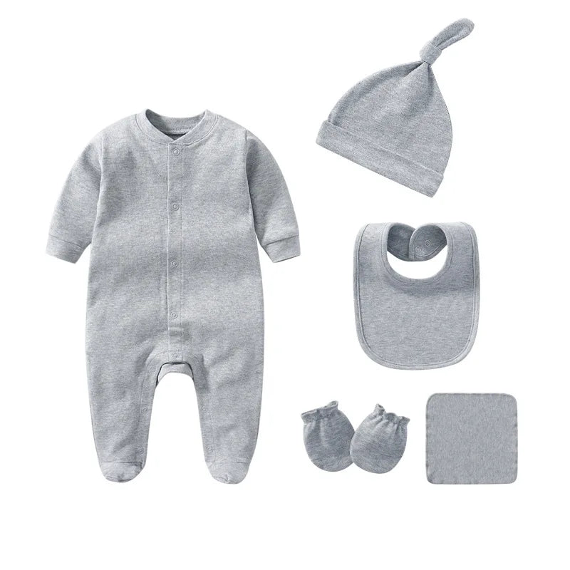 Barboteuses pour bébés garçons en coton uni, vêtements pour nouveau-nés, moufles, chapeaux, chaussettes, tenues pour enfants, tout-petits, personnalisées