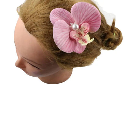 Pince à cheveux en tissu avec fleur, orchidée papillon, style coréen, épingle à cheveux en forme de fleur, accessoires pour cheveux féminins, pince à cheveux en perles pour fille, bord de mer