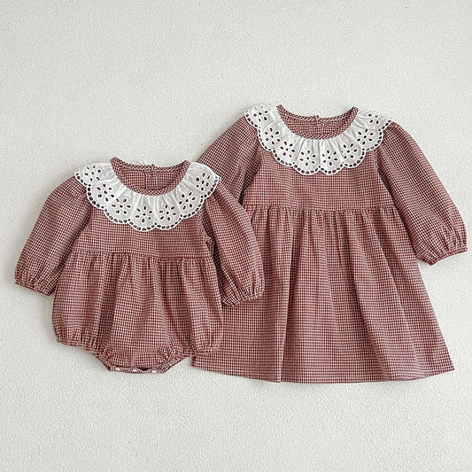 Robe d'automne à manches longues et col en dentelle pour bébé fille, tenue princesse pour nouveau-né