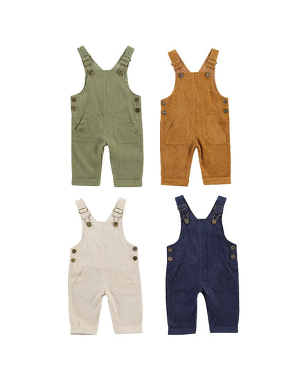Combinaison pantalon à bretelles unisexe pour bébé de 0 à 24 mois avec boutons, couleur unie, pour tout-petits garçons et filles