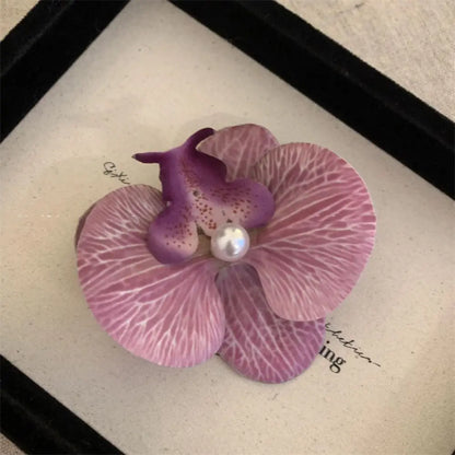 Pince à cheveux en tissu avec fleur, orchidée papillon, style coréen, épingle à cheveux en forme de fleur, accessoires pour cheveux féminins, pince à cheveux en perles pour fille, bord de mer