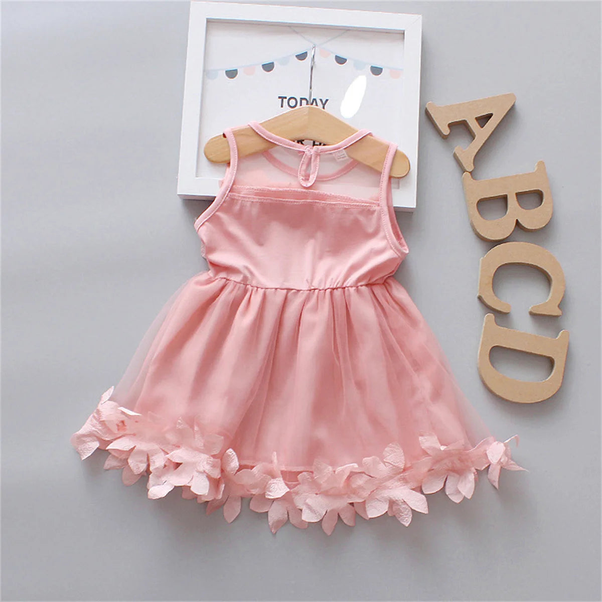 Robe d'été pour fille de 0 à 3 ans, couleur unie, style princesse, en maille, sans manches, longueur genou