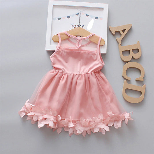 Robe d'été pour fille de 0 à 3 ans, couleur unie, style princesse, en maille, sans manches, longueur genou