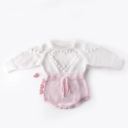 Body tricoté pour nouveau-né fille, couleur unie, ajouré, manches longues, automne, printemps, combinaison tricotée pour bébé fille