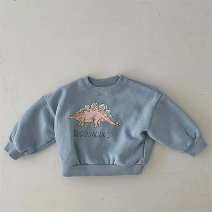Winter Baby Girls Boys Fleece Velvet Warm Long Sleeve Tops Spring Kids Sweatershirt Dinosaur Print Hoodies