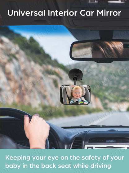 2-in-1 Black Adjustable Car Seat Mirror 360° Rotatable Shatterproof Suction Cups Easy Install for Rear-Facing Kids Monitoring