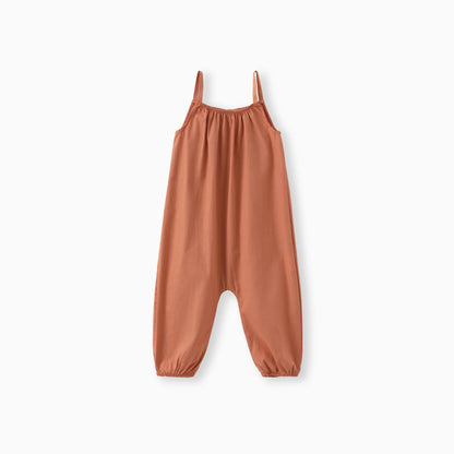 PatPat Salopette ample 100 % coton pour bébé fille, couleur unie, sans manches, bretelles spaghetti, sarouel, douce et confortable