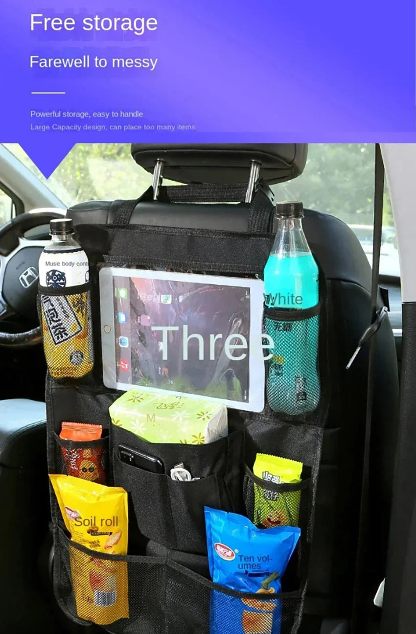 Car Backseat Organizer with Touch Screen Tablet Holder Auto Back Seat Storage Cover Protector for Travel Road Trip Kids Toddlers
