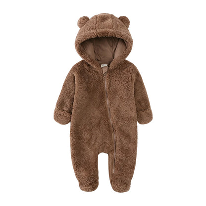 Barboteuse d'hiver épaisse en coton pour bébé, combinaison chaude à manches longues pour fille de 0 à 24 mois, pyjama à capuche en polaire pour nouveau-né garçon, 2025