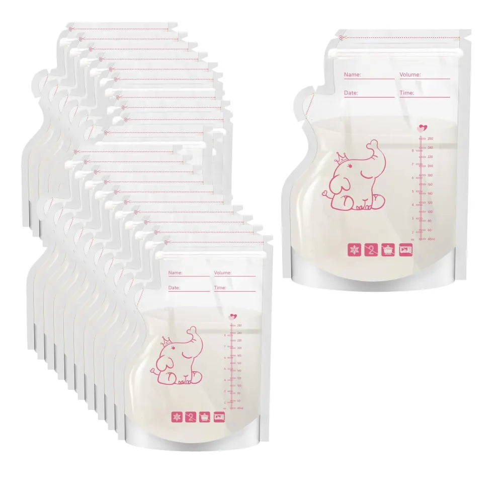 Lot de 50 sachets de conservation du lait maternel pré-stérilisés, anti-fuites, sans BPA, jetables, pour le stockage du lait maternel, pour le pompage et la congélation, motif éléphant