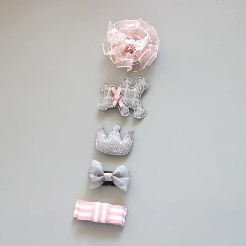 5Pcs/Set Baby Hair Clips Cute Girl Bows Crown Hair Clips Kids Child Baby Hairpins Barrettes Haarspeldjes Baby Hair Accessories