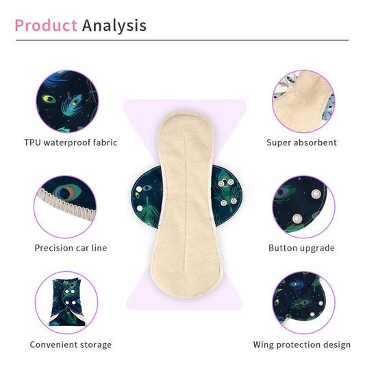 Lot de 2 serviettes hygiéniques lavables en coton pour femme, réutilisables, pour flux abondant, pour la nuit et la journée