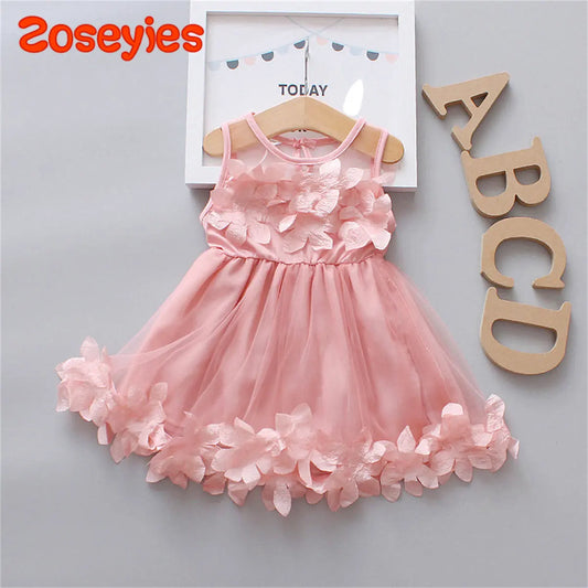 Robe d'été pour fille de 0 à 3 ans, couleur unie, style princesse, en maille, sans manches, longueur genou