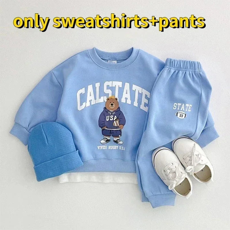 Spring Autumn Baby Boy Sets Long Sleeves Letter Bear Sweatshirts+Pants Child Casual Clothes E3800