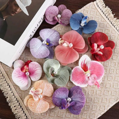 Pince à cheveux en tissu avec fleur, orchidée papillon, style coréen, épingle à cheveux en forme de fleur, accessoires pour cheveux féminins, pince à cheveux en perles pour fille, bord de mer