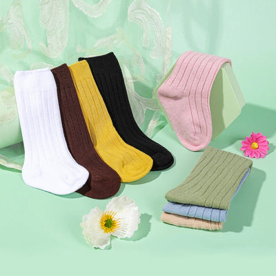 Chaussettes tendance en coton pour nouveau-né, couleur bonbon unie, longues, pour enfants, filles et garçons