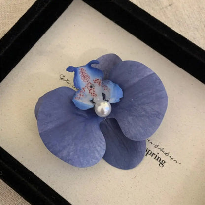Pince à cheveux en tissu avec fleur, orchidée papillon, style coréen, épingle à cheveux en forme de fleur, accessoires pour cheveux féminins, pince à cheveux en perles pour fille, bord de mer