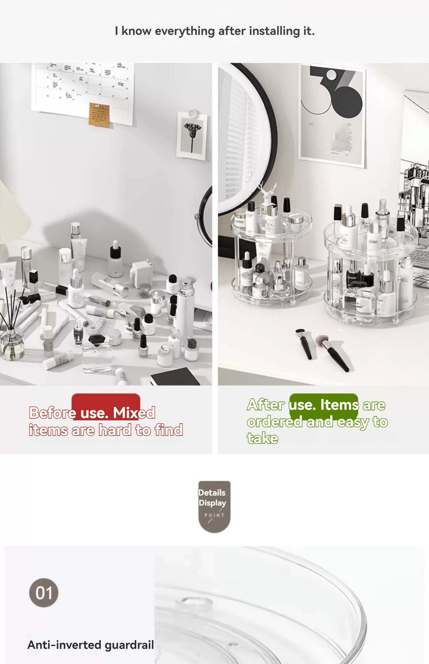 Safety Seat Adhesion Storage and Stora Desktop Cosmetics Storage Rack Transparent Rotating Storage Rack Multi-Layer Storage Rack