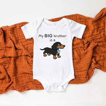 Combinaison imprimée humoristique « Mon grand frère est un teckel » pour nouveau-né, barboteuse pour bébé, jolie chemise pour chien, cadeau de fête prénatale pour garçons ou filles