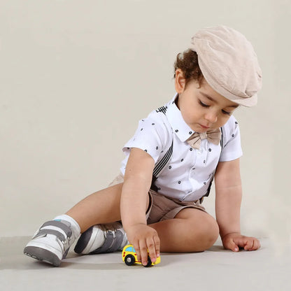 Ensembles de vêtements pour bébés garçons, 3 pièces, chemise à nœud papillon, barboteuse, pantalon et chapeau, robe pour nouveau-né, costume de fête pour homme