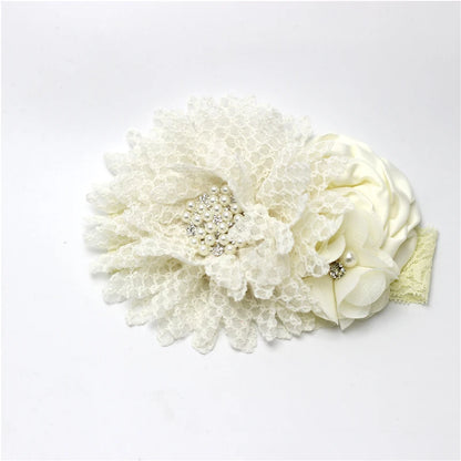 Baby Birthday Headband Photo Props Headwear Chiffon Flower with Diamond Lace Wide Headband for Baby Girls Headwrap Infant Turban