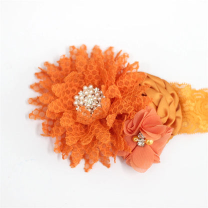 Baby Birthday Headband Photo Props Headwear Chiffon Flower with Diamond Lace Wide Headband for Baby Girls Headwrap Infant Turban