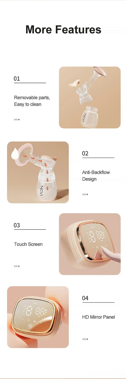 Tire-lait électrique double NCVI – 4 modes et 9 niveaux d'aspiration, ultra-silencieux, affichage LED, sachets de conservation du lait inclus