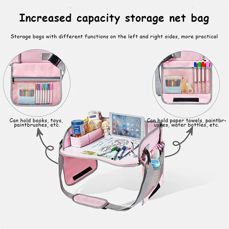 New Baby Kids Car Seat Travel Portable Drawing Board Waterproof Safety Seat Play Snack Draw Table Organizer Storeage Table