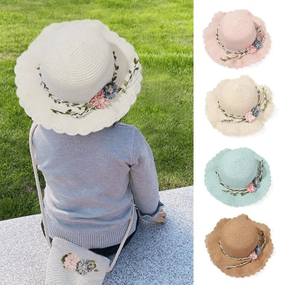 New Summer Kids Flower Caps Bag Girl Sandy Beach Hat Baby Coin Cute Weave Straw Purse Children's Messenger Backpack