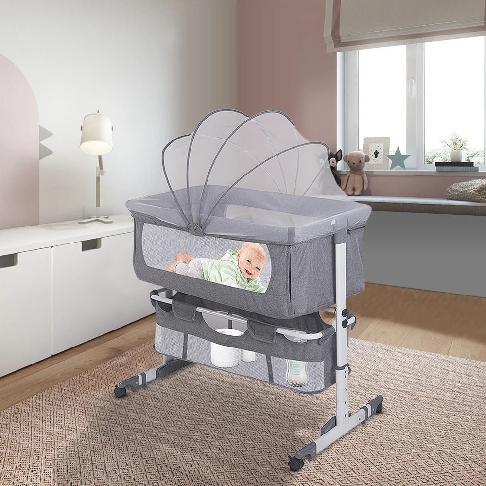 3-In-1 Baby Bed, Baby Cradle With Mosquito Net, Travel Bed With Mattress, Adjustble, With Storage Basket, Baby Mobile Nest
