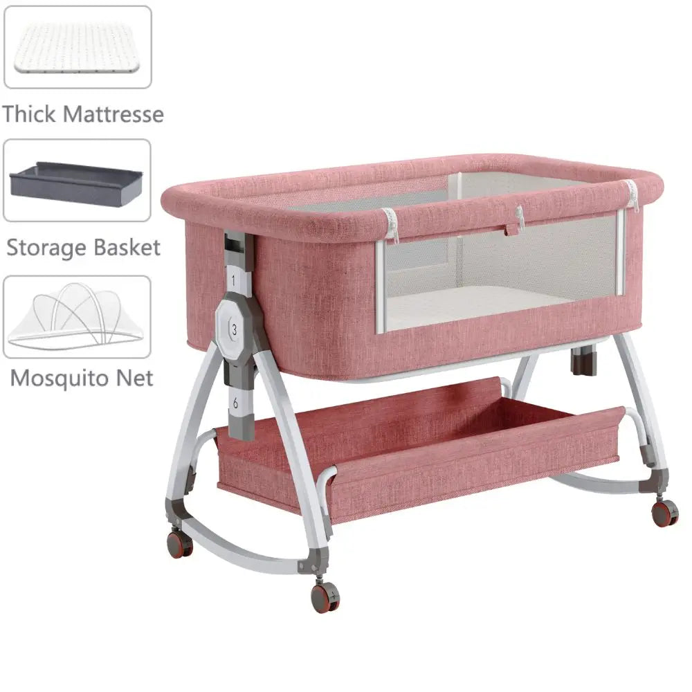 Baby Crib 3 in 1 Baby bed Bedside Crib Baby Playpen 0-3 years child multi-function folding and lifting With Mosquito Net & Wheel