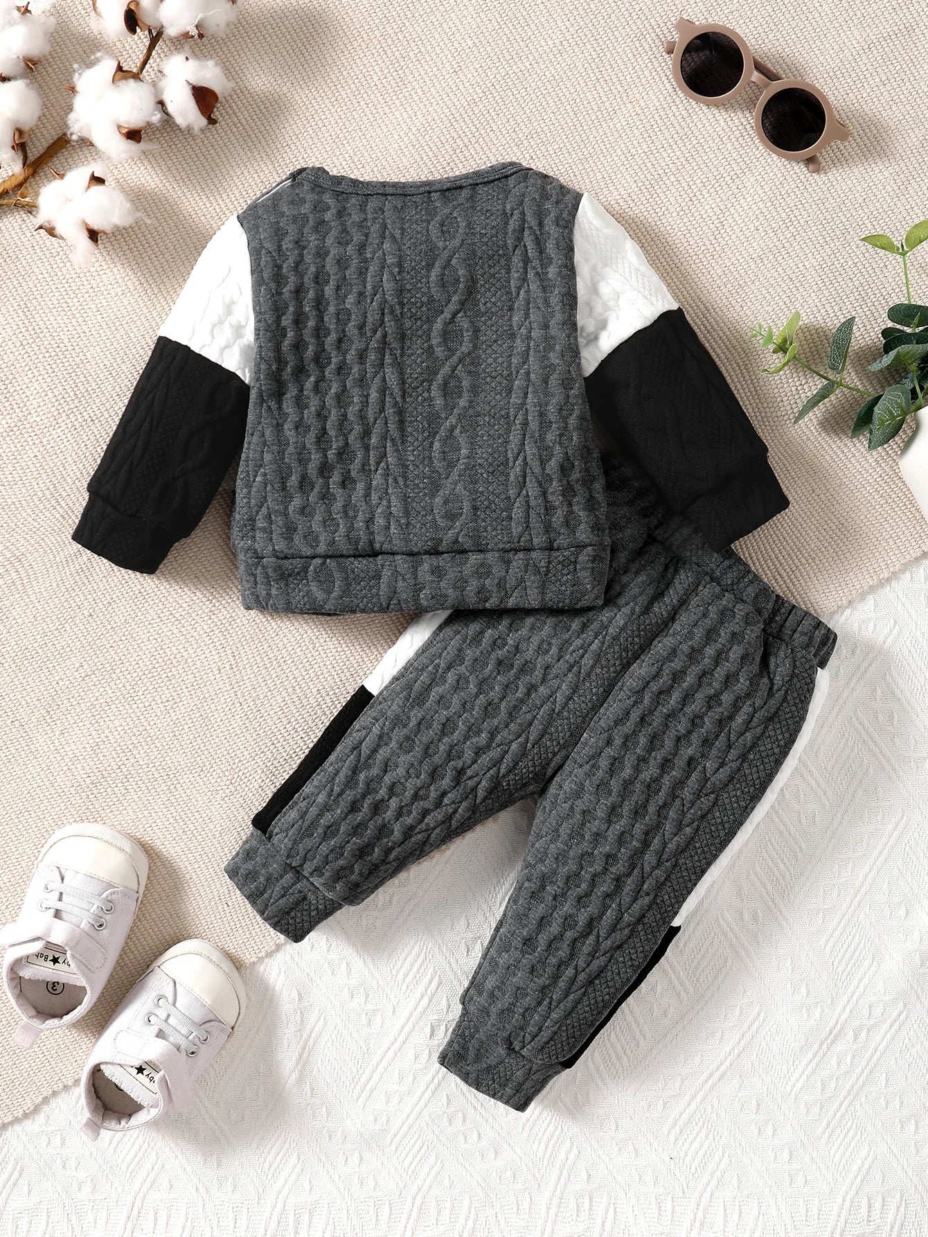 Ensemble de vêtements d'hiver pour garçons, décontracté, avec boucle sur l'épaule, manches longues, en coton et soie épais, blanc, noir, gris, coutures, manches longues, mode garçon