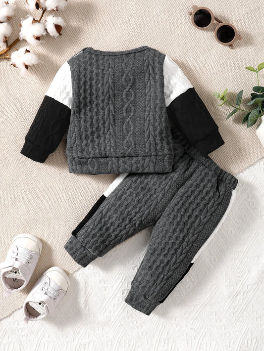Ensemble de vêtements d'hiver pour garçons, décontracté, avec boucle sur l'épaule, manches longues, en coton et soie épais, blanc, noir, gris, coutures, manches longues, mode garçon