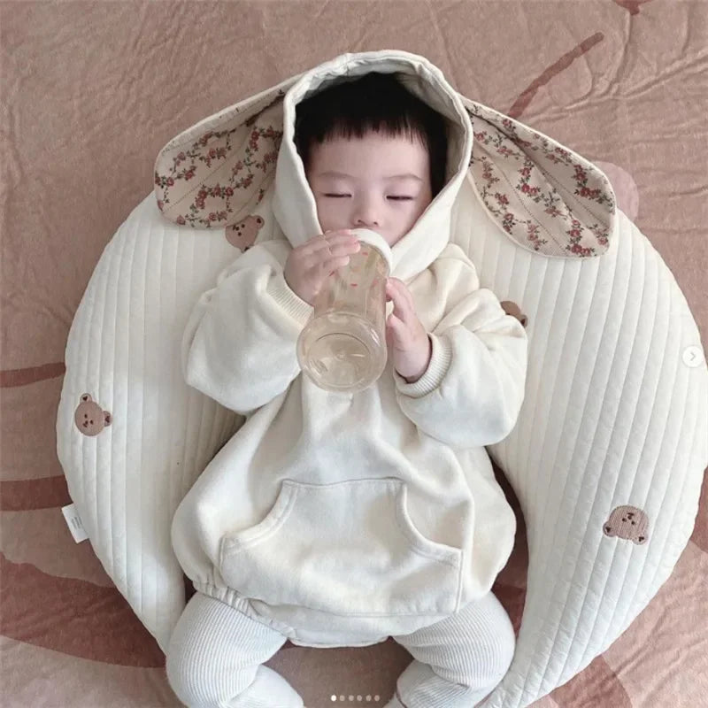 Ins Newborn Baby Nursing Pillow Baby Embroidered Pillow Pure Cotton Moon Cushion Children's Bed Pillow Removable and Washable