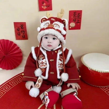 Combinaison traditionnelle chinoise pour garçons et filles, nouveau-né, costume Hanfu Tang, barboteuse, tenues du Nouvel An chinois, anniversaire, hiver