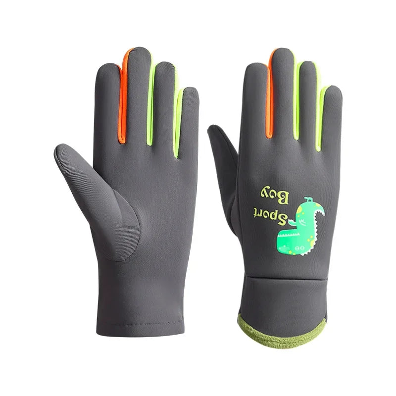 Winter Children's Gloves Cartoon Dinosaur Fluorescence Cycling Kids Warm Sports Skiing Windproof Waterproof Boys Girls Gloves